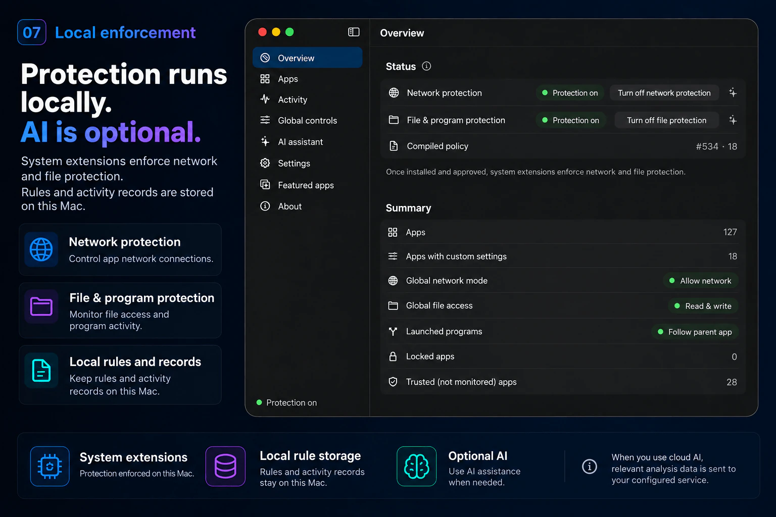 AppPermit local network and file protection status